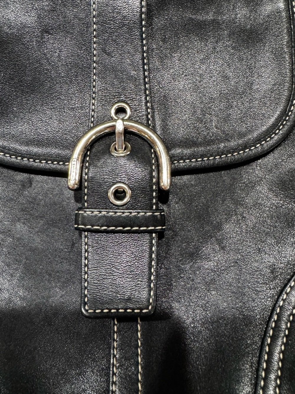Coach Black Leather Crossbody Bag Flap Buckle Legacy Style Adjustable Strap - Picture 14 of 15